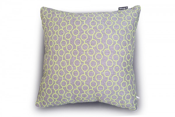Outdoor decorative pillow made with Sunbrella fabric with green dots