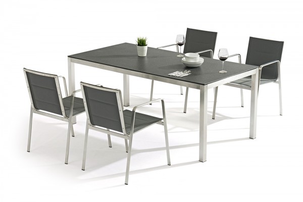 Ensemble de tables de jardin Paola 180 – 4 chaises Laila en gris
