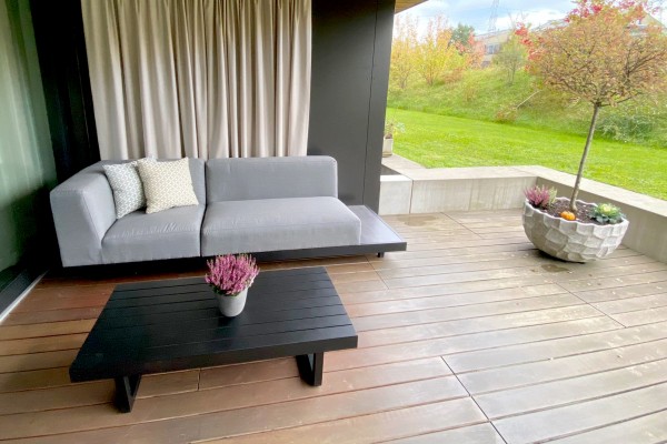Mateo outdoor sofa, left-hand version, in grey