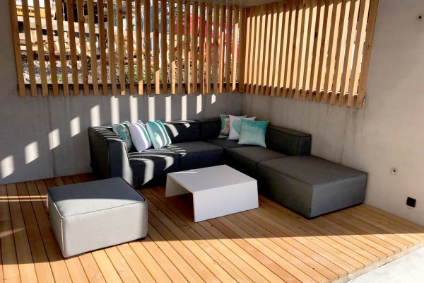 Lounge de jardin Salvador en tissu gris